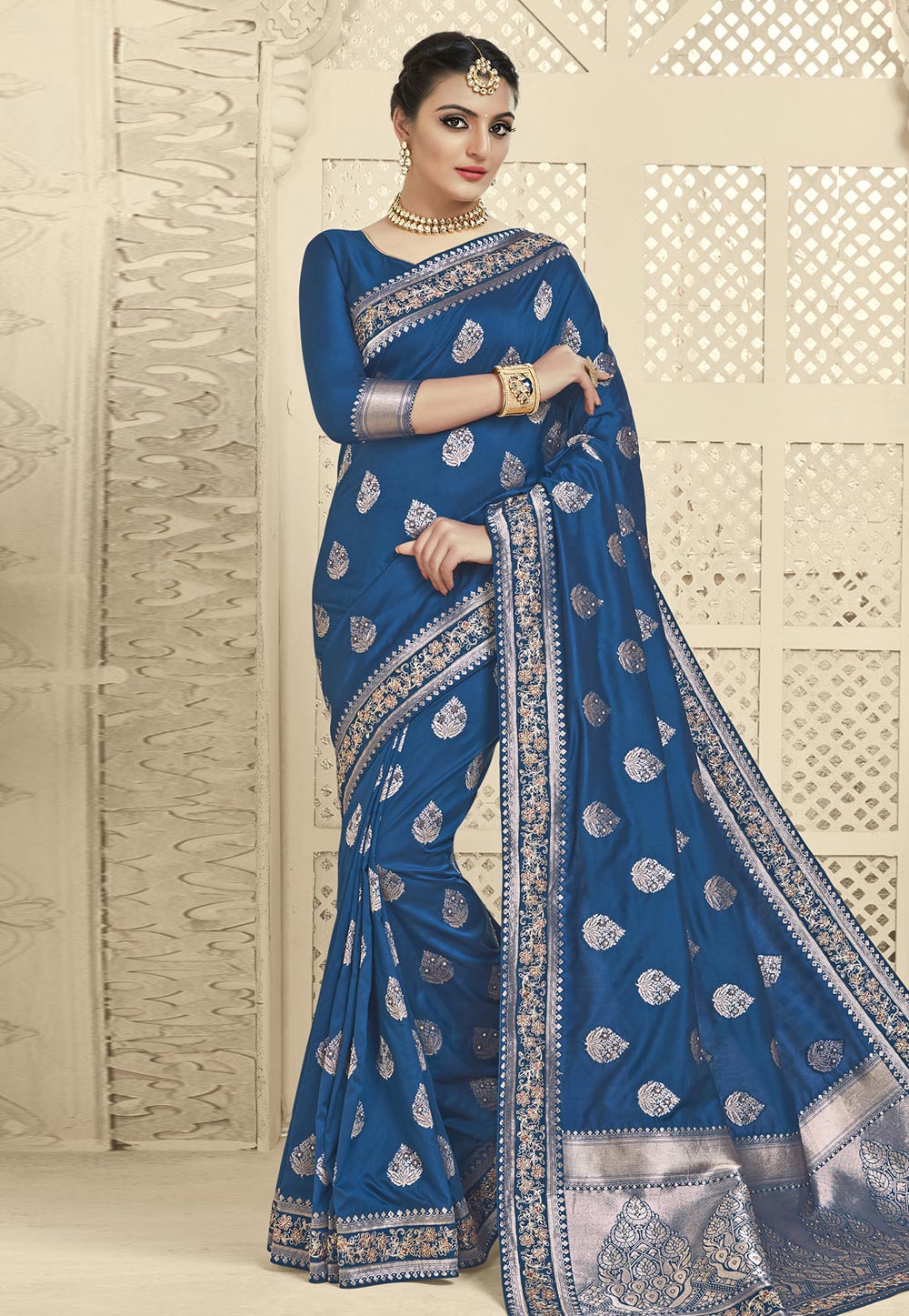 Blue Banarasi Silk Festival Wear Saree 196976