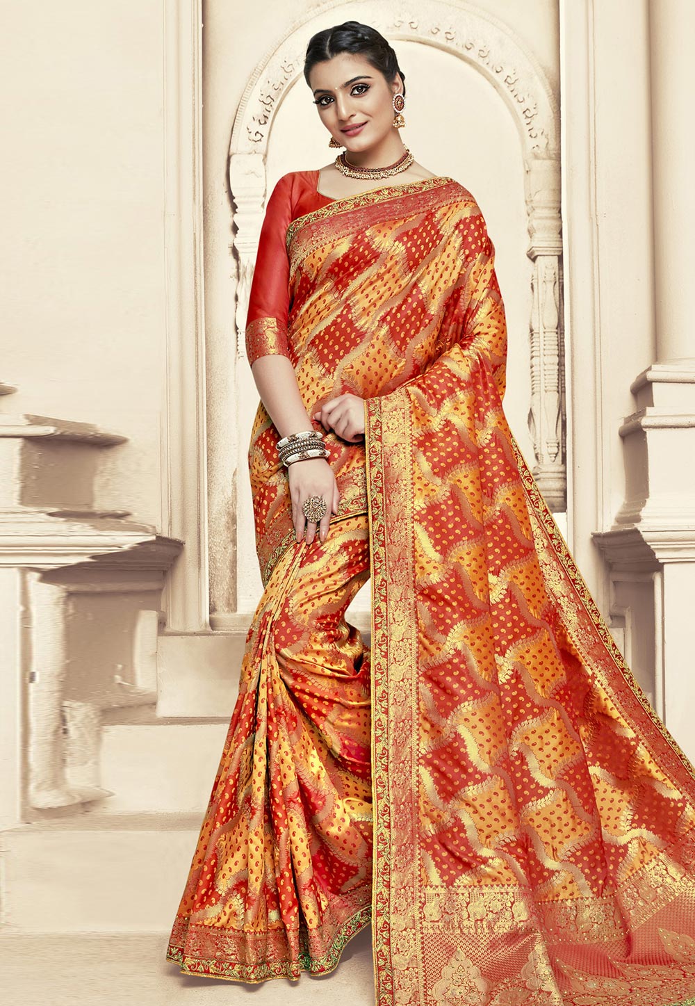 Orange Banarasi Silk Festival Wear Saree 196977