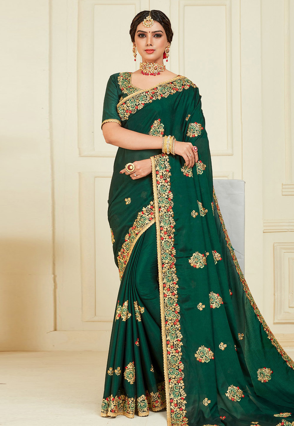 Green Silk Saree With Blouse 196984