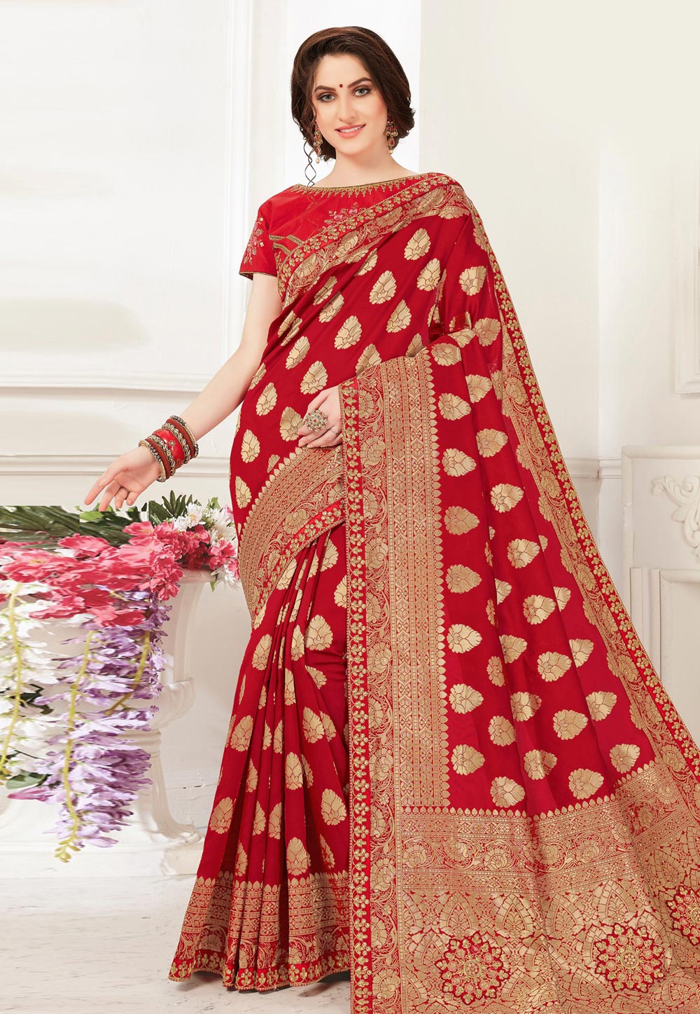 Red Banarasi Silk Festival Wear Saree 196990