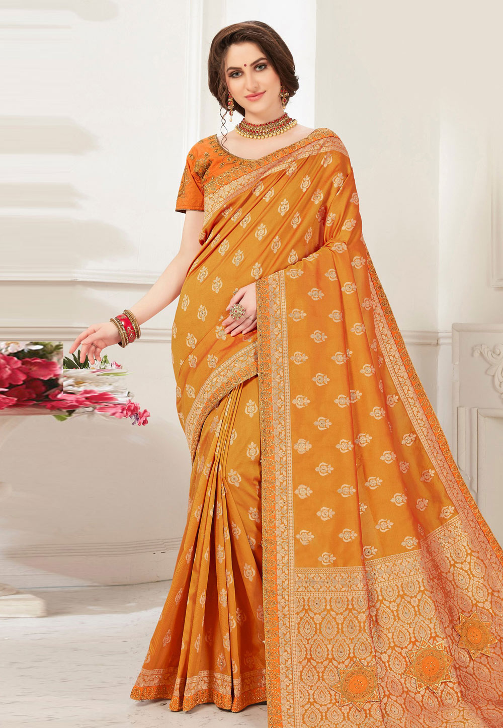 Orange Banarasi Silk Festival Wear Saree 196992