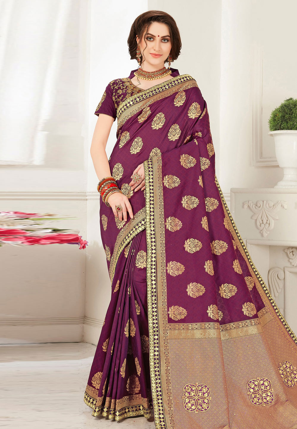 Purple Banarasi Silk Party Wear Saree 196994
