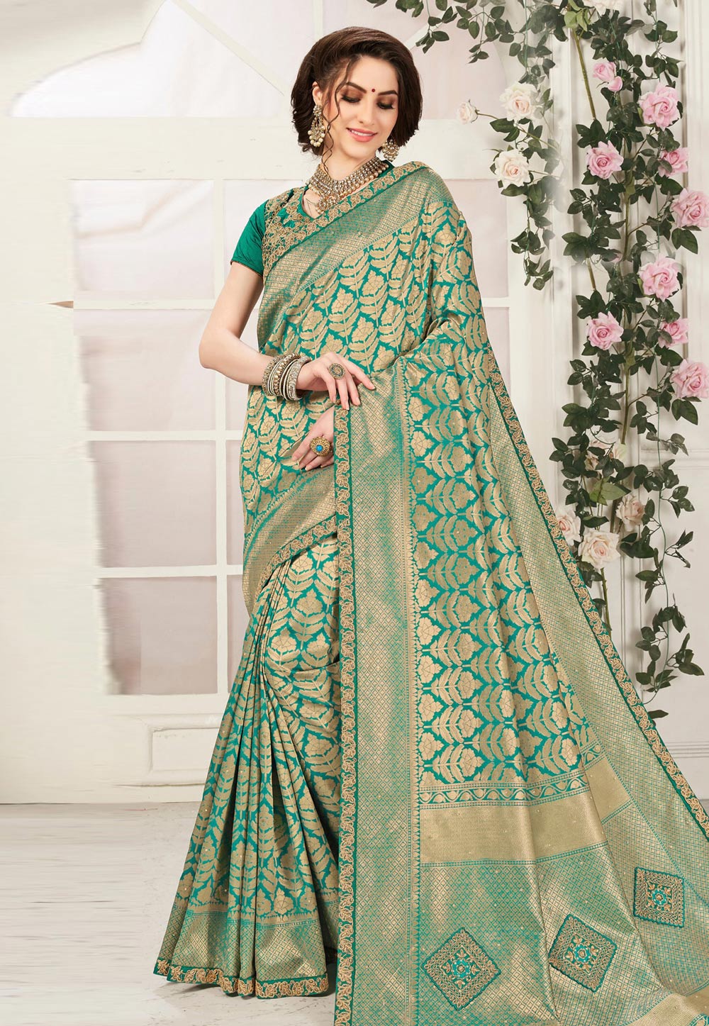 Green Banarasi Silk Festival Wear Saree 196996