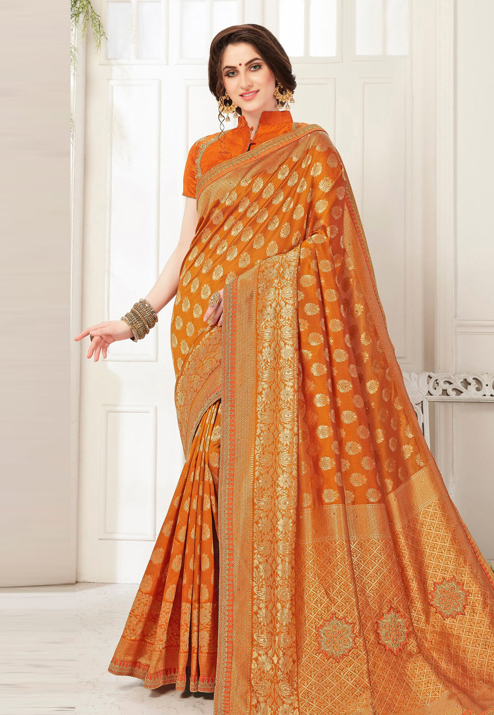 Orange Banarasi Silk Festival Wear Saree 196998