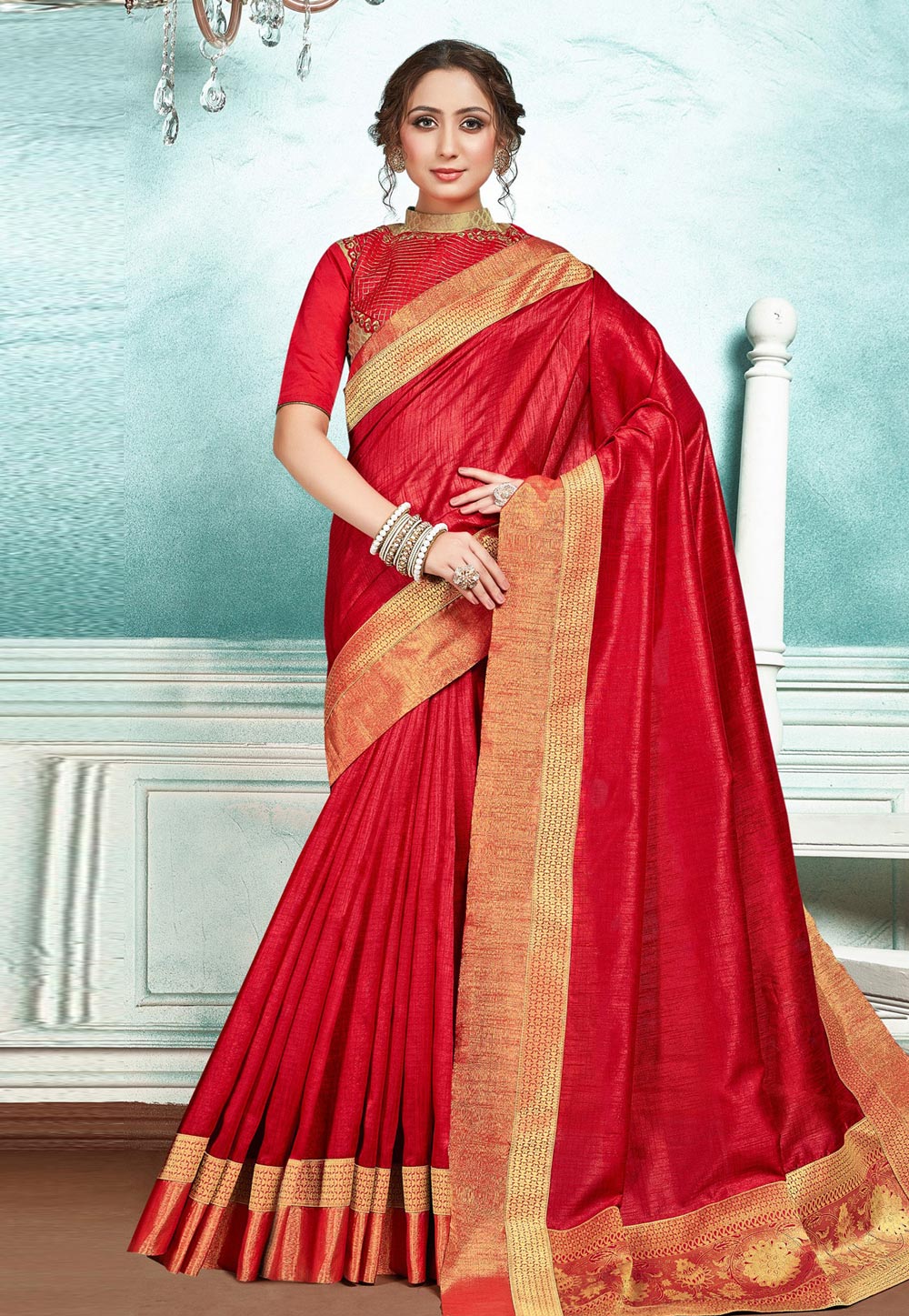 Red Silk Festival Wear Saree 197052