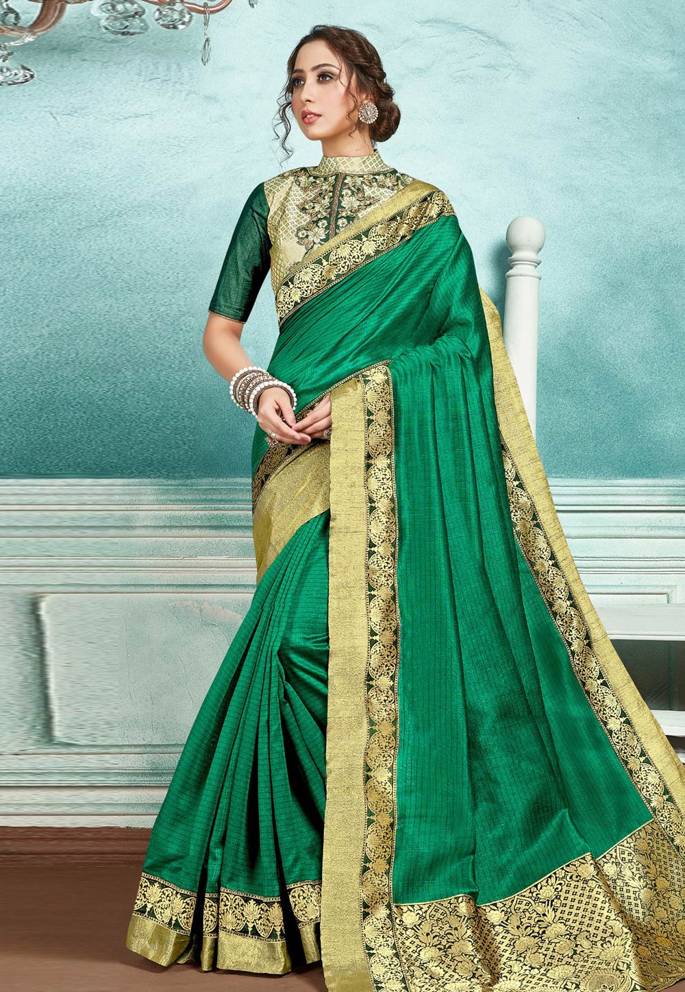 Green Silk Saree With Blouse 197059