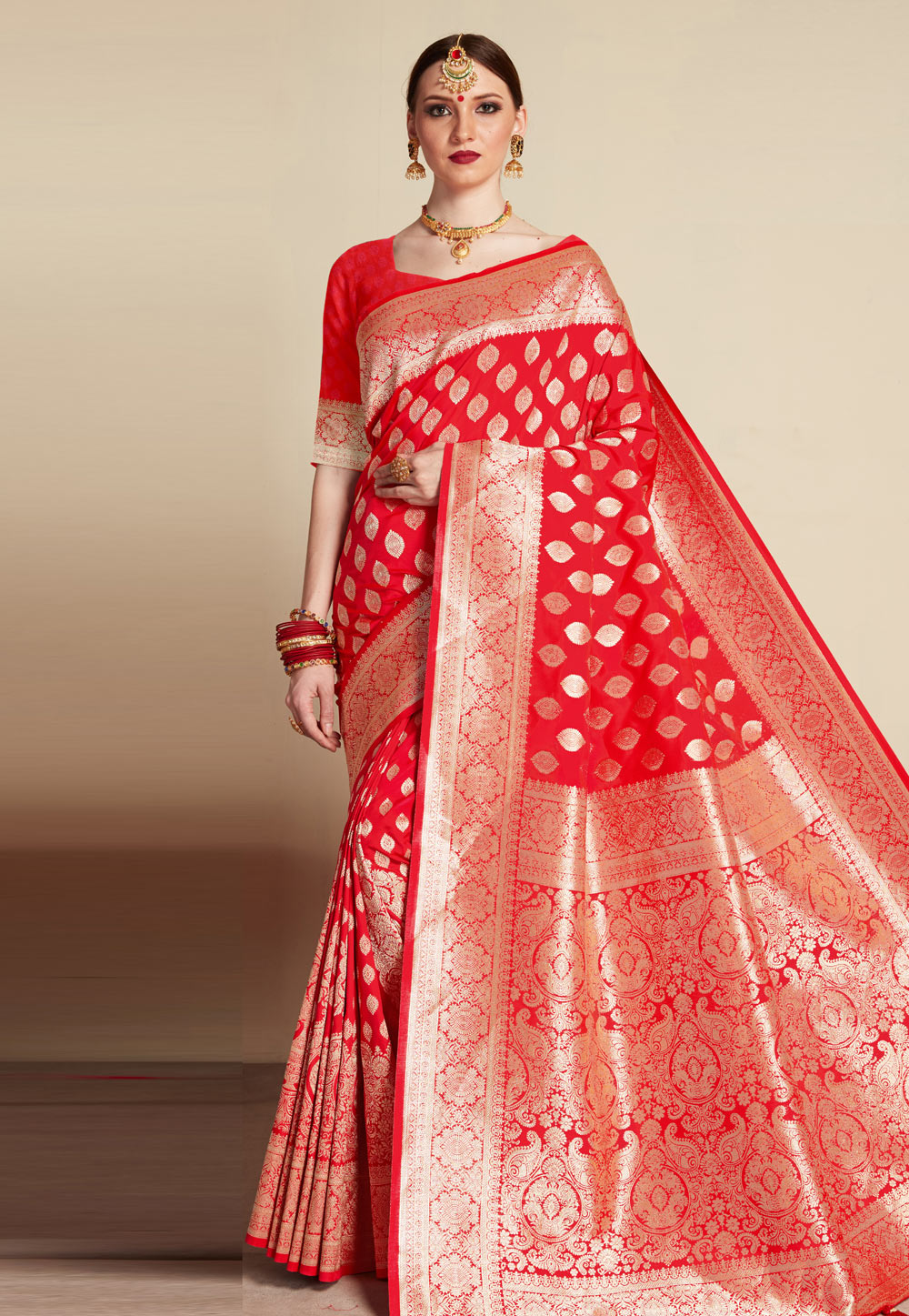Red Banarasi Silk Festival Wear Saree 203167