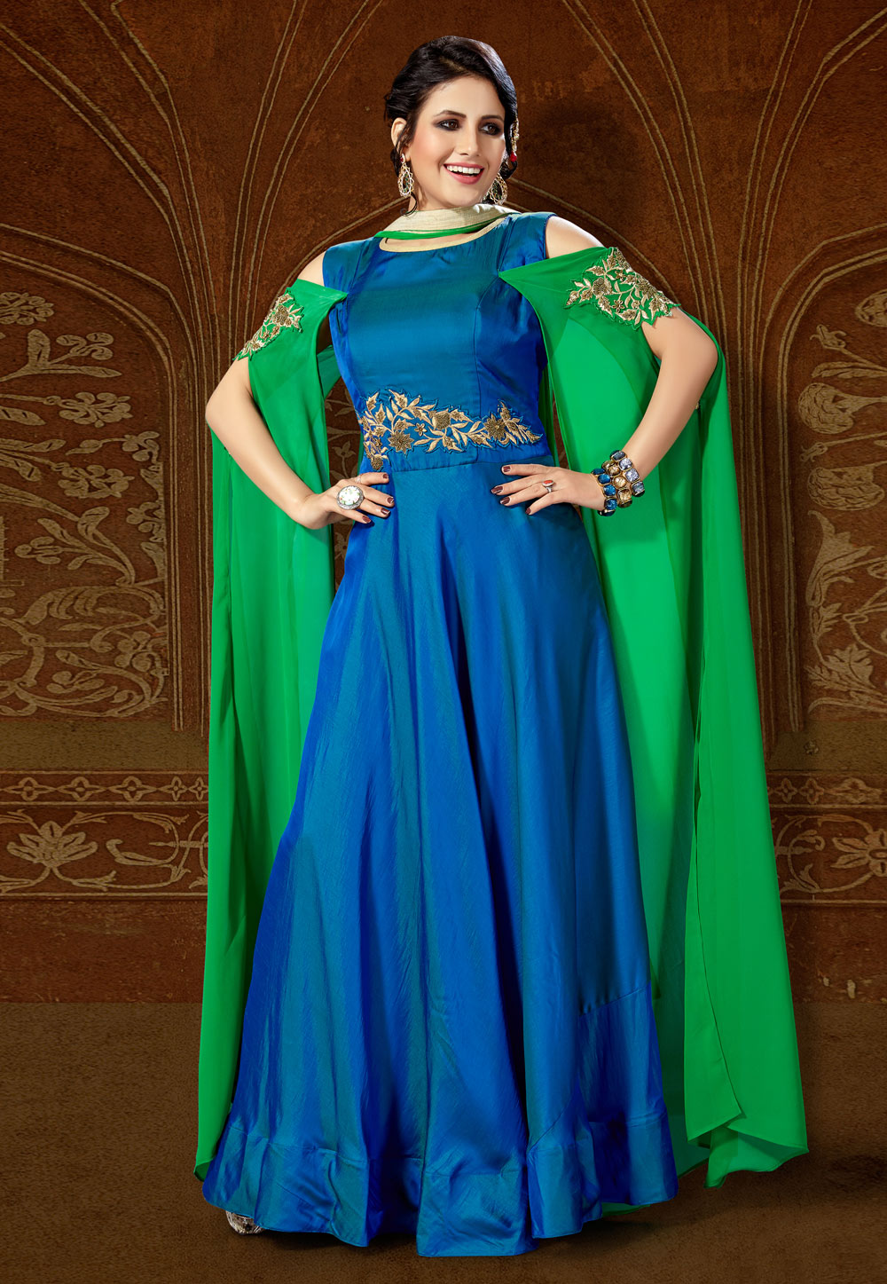 Blue Silk Readymade Long Anarkali Suit 167018