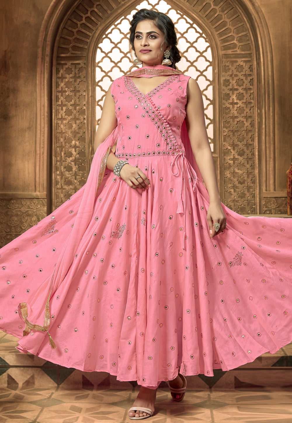 Pink Silk Readymade Ankle Length Anarkali Suit 205586