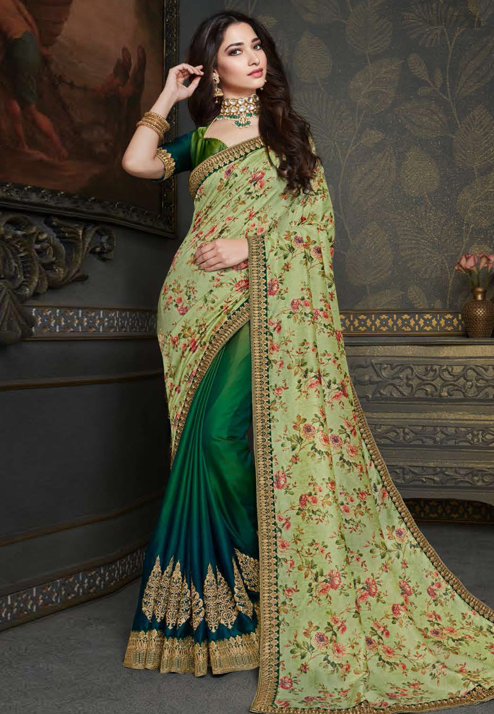 Tamannaah Bhatia Green Art Silk Saree With Blouse 220868