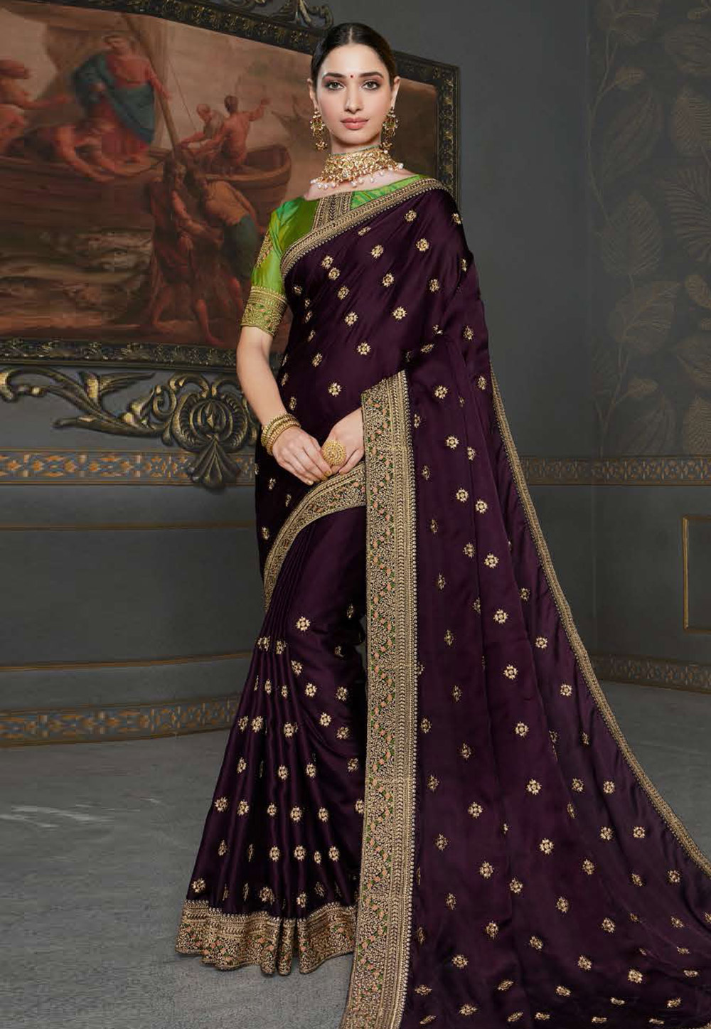 Tamannaah Bhatia Purple Art Silk Party Wear Saree 220874