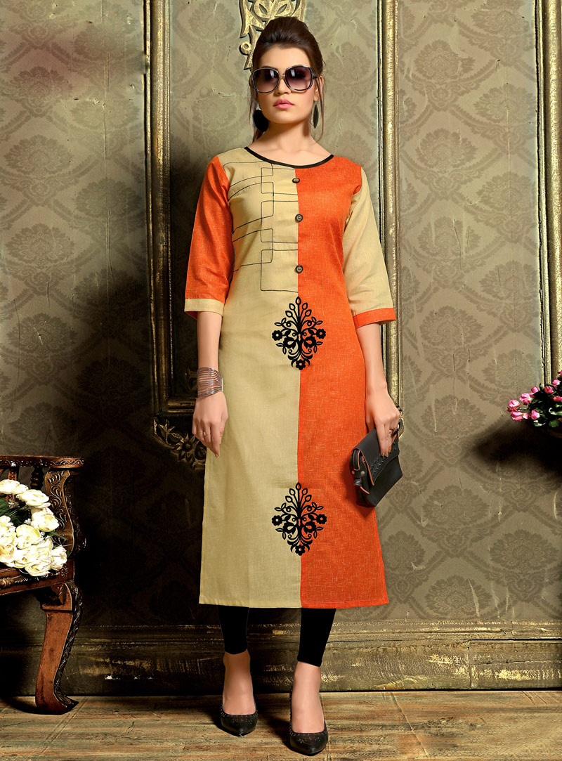 Orange Cotton Readymade Kurti 152059