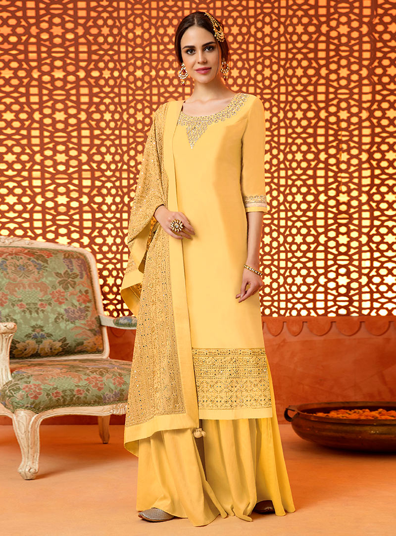 Yellow Silk Palazzo Style Suit 135060