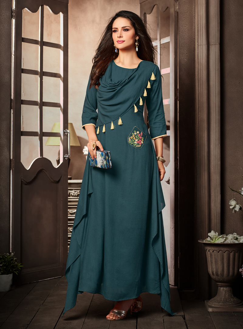 Blue Rayon Readymade Long Gown 147791