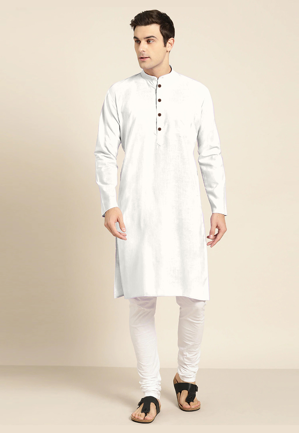 White Cotton Silk Readymade Kurta Pajama 213229