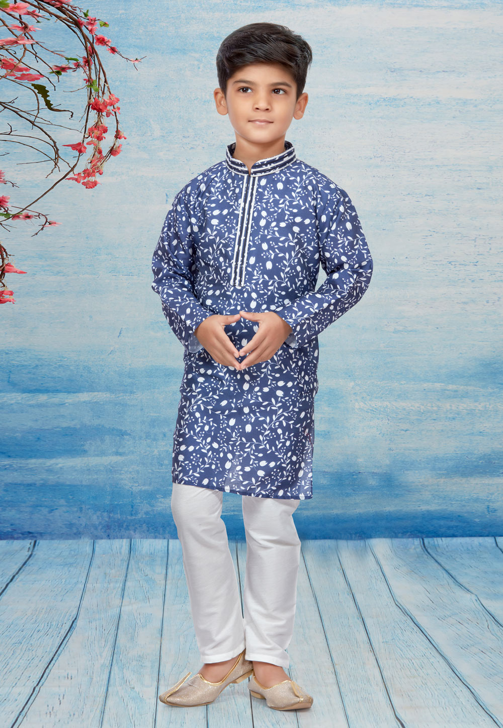Blue Silk Readymade Kids Kurta Pajama 257039