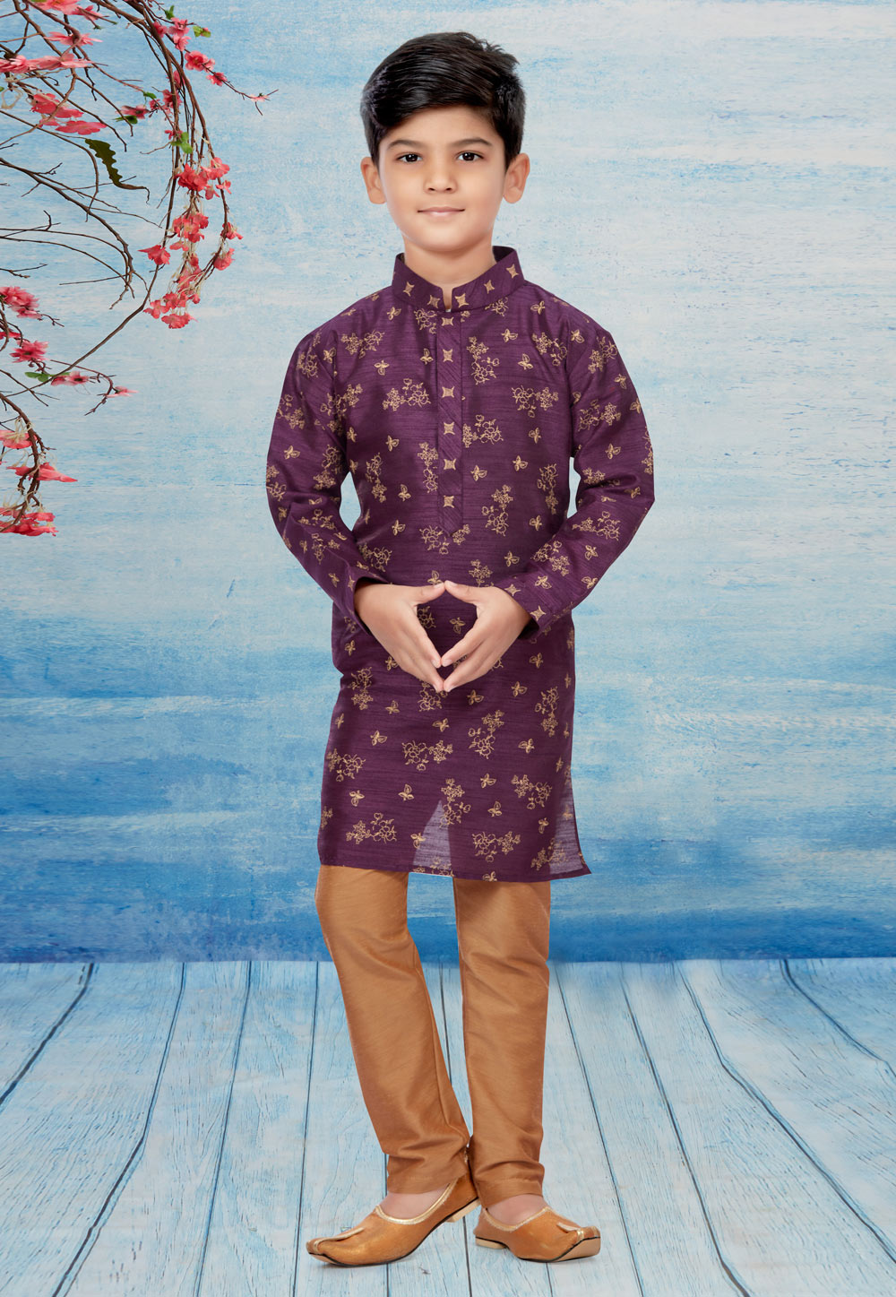 Purple Silk Readymade Kids Kurta Pajama 257041