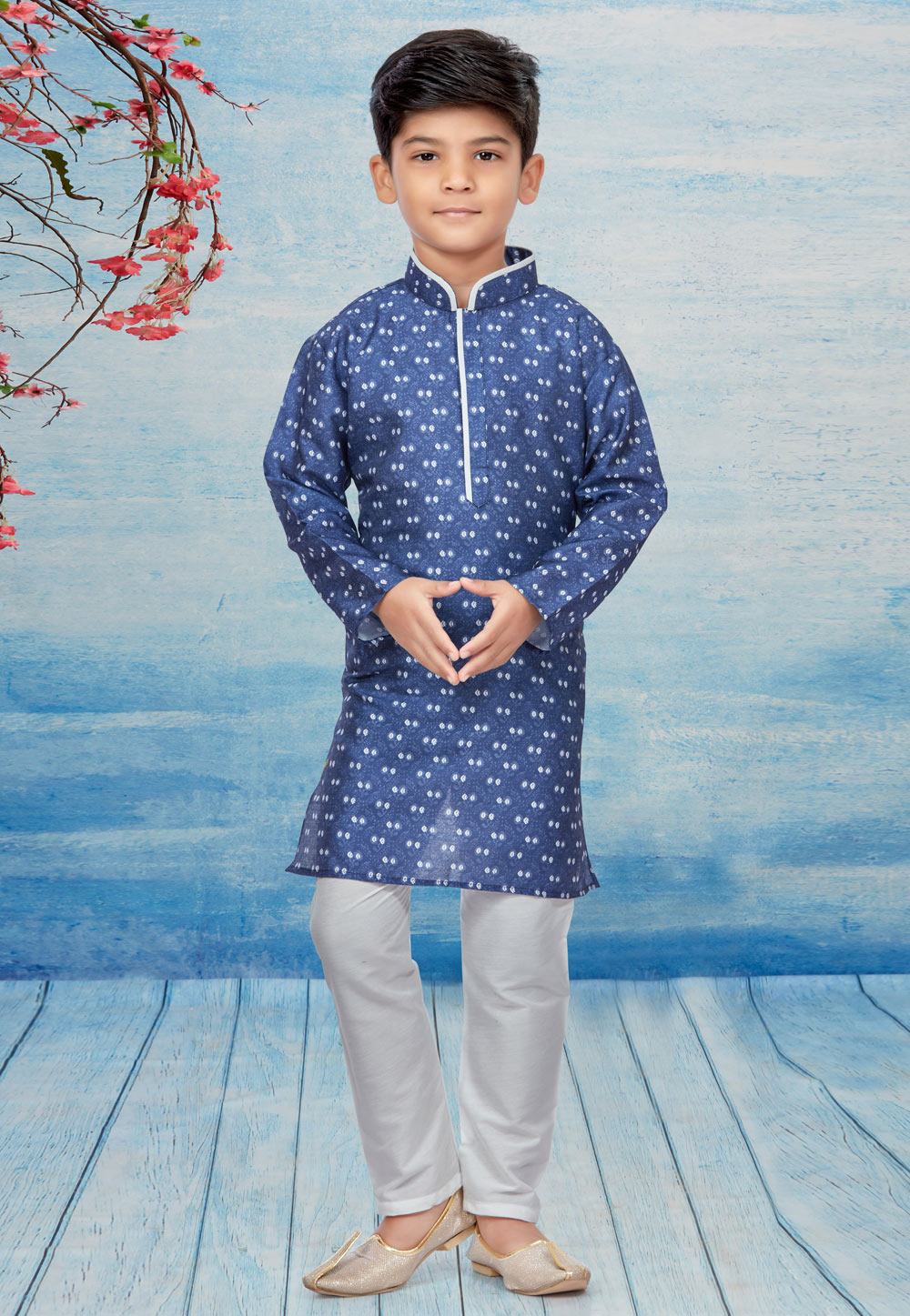 Blue Silk Readymade Kids Kurta Pajama 257049