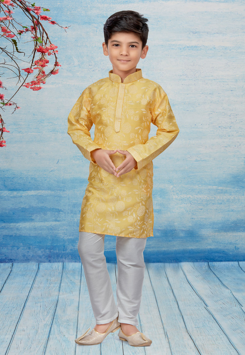 Yellow Silk Readymade Kids Kurta Pajama 257050
