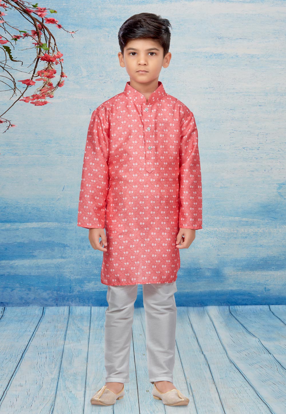 Pink Silk Readymade Kids Kurta Pajama 257053