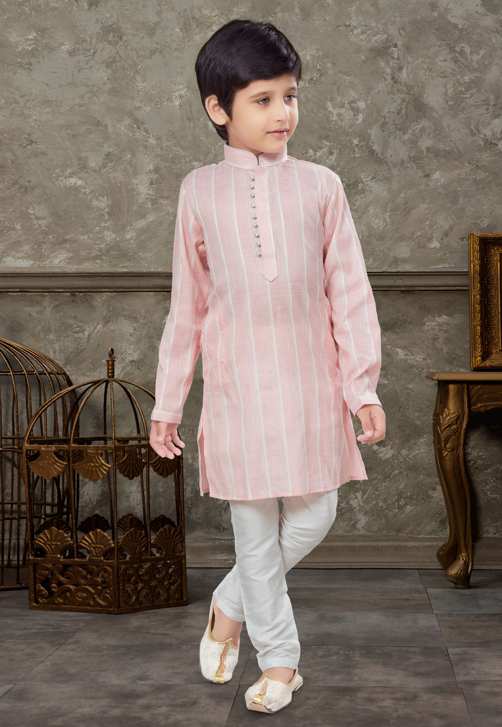 Light Pink Cotton Kids Kurta Pajama 271000