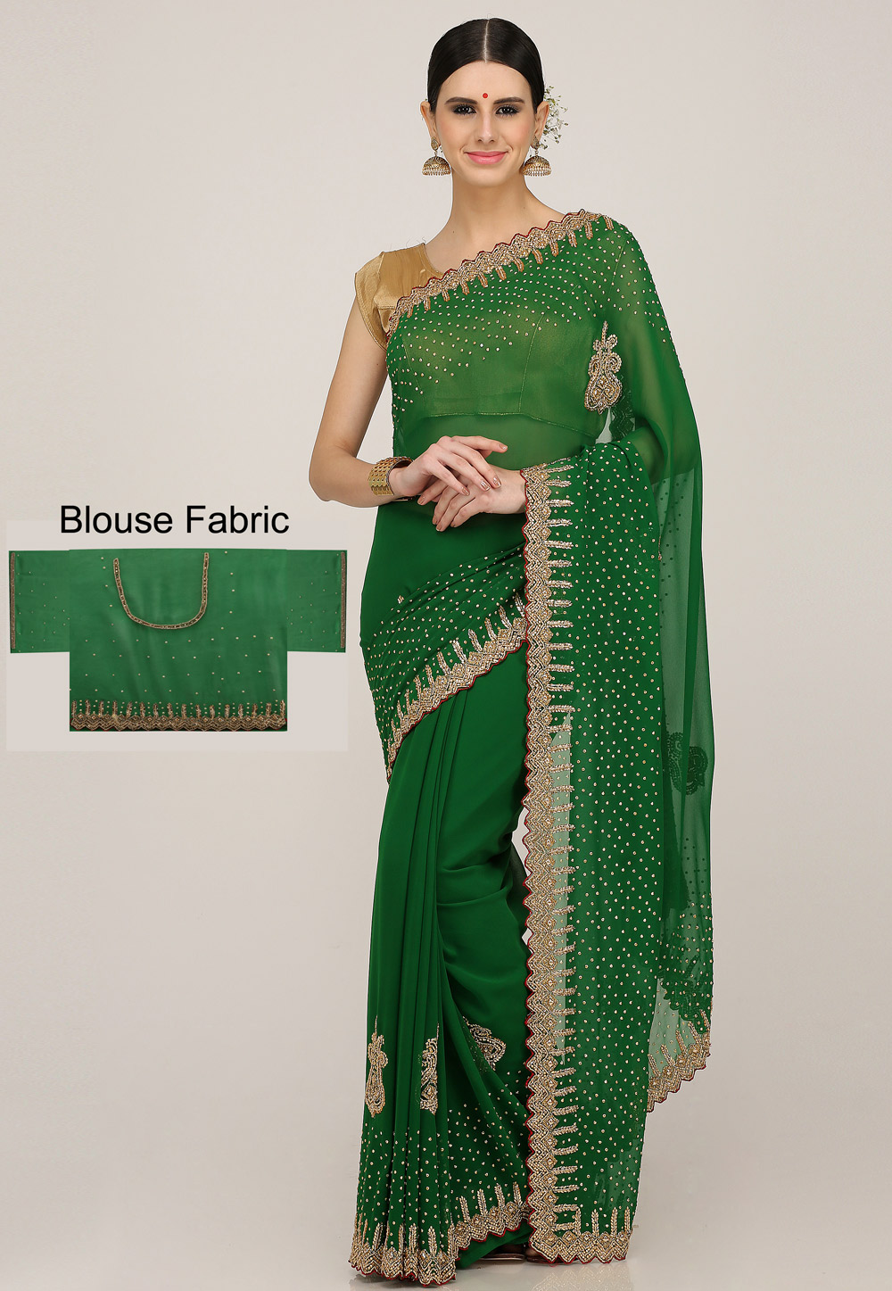 Green Georgette Hand Work Saree With Blouse 198168