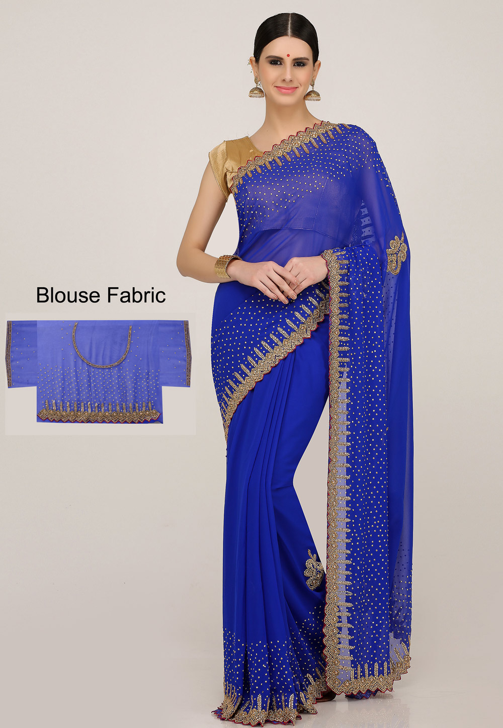 Blue Georgette Hand Work Saree With Blouse 198158