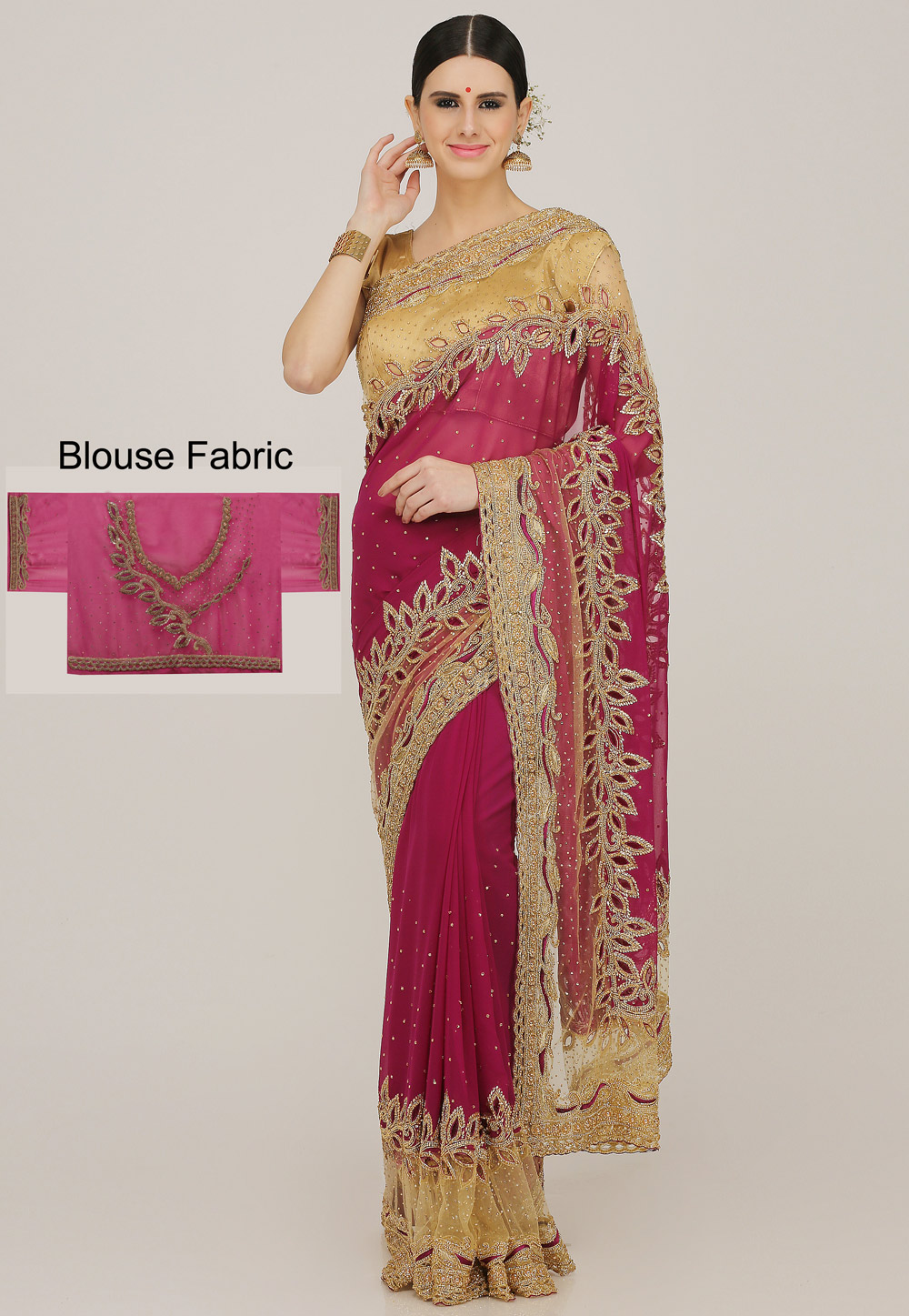 Pink Georgette Hand Work Saree With Blouse 198172
