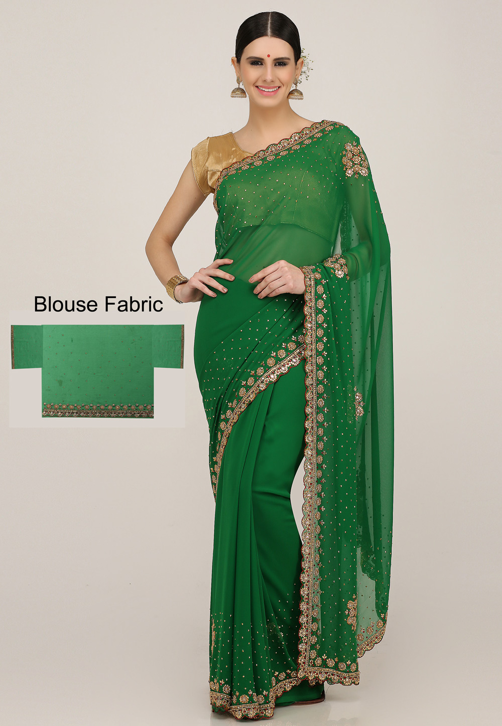 Green Georgette Hand Work Saree With Blouse 198162