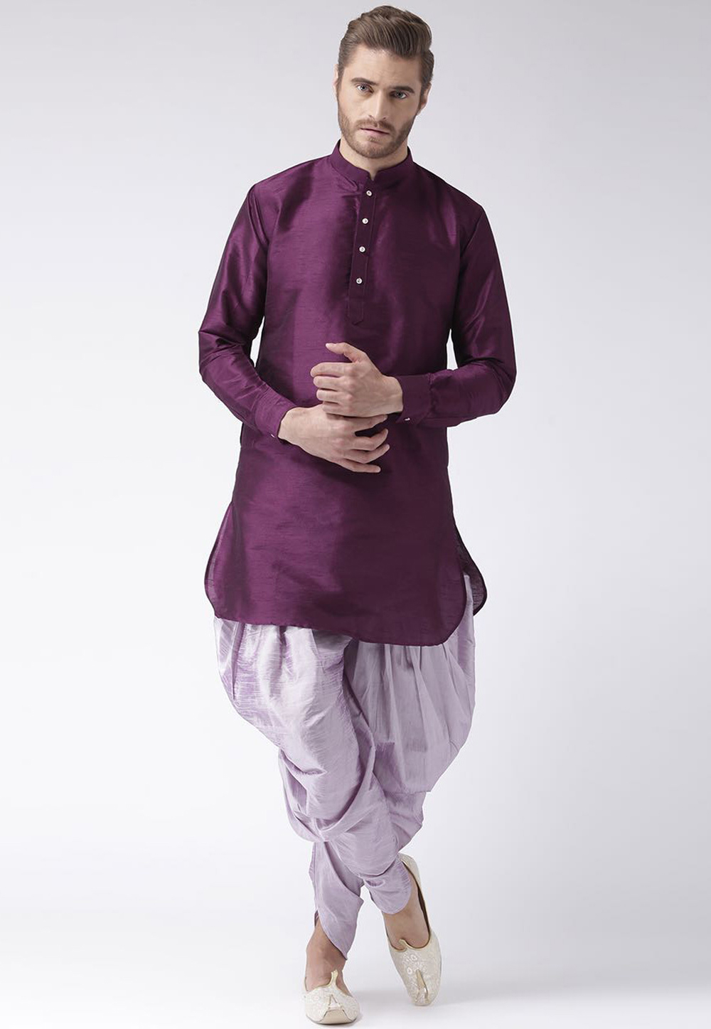 Purple Dupion Readymade Indo Western Suit 160525