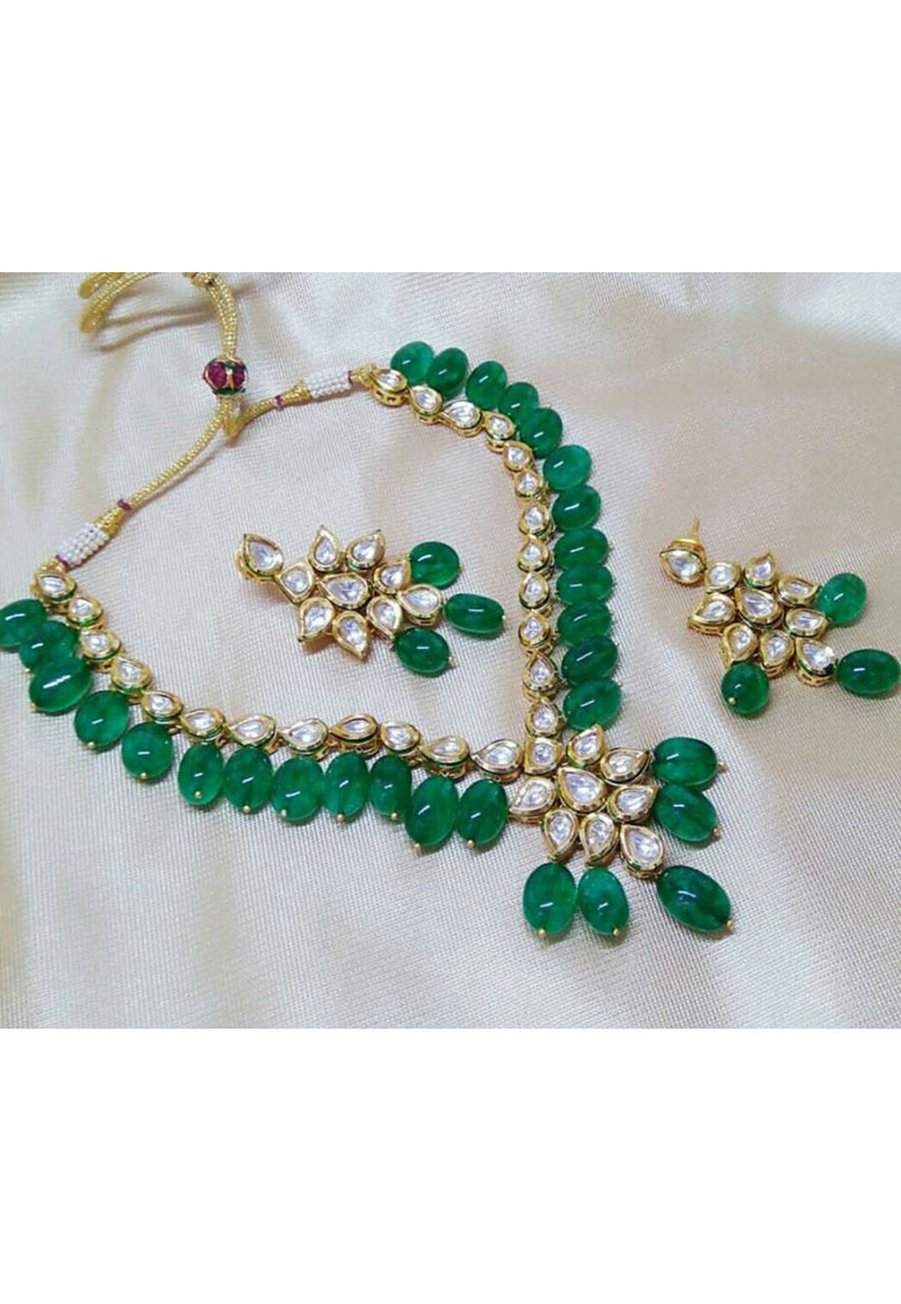 Green Alloy Necklace Set With Earrings 176227