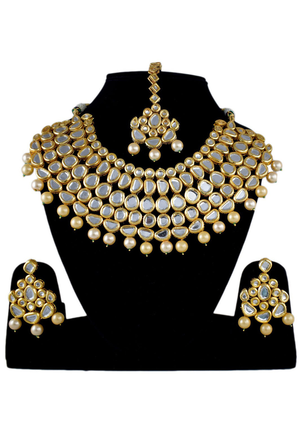 White Alloy Necklace Set Earrings and Maang Tikka 197614