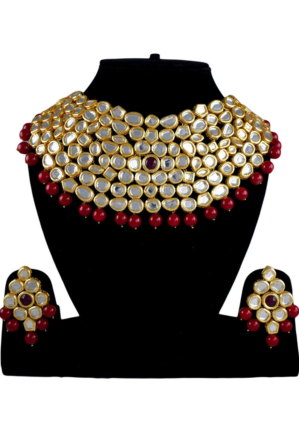 Maroon Alloy Necklace Set With Earrings 197617