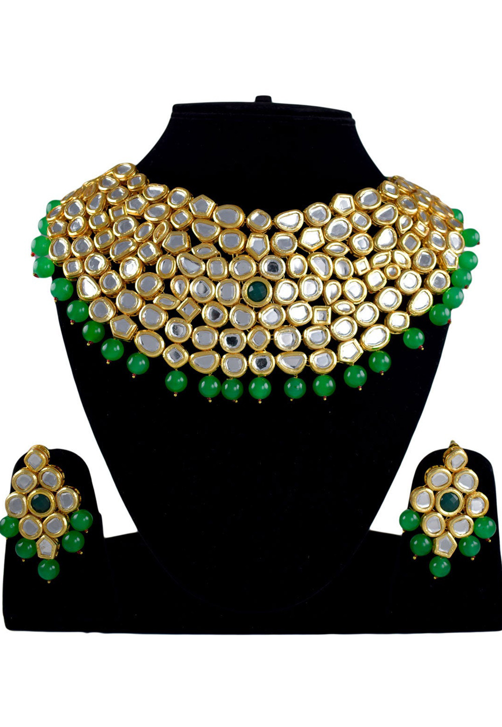 Green Alloy Necklace Set With Earrings 197618