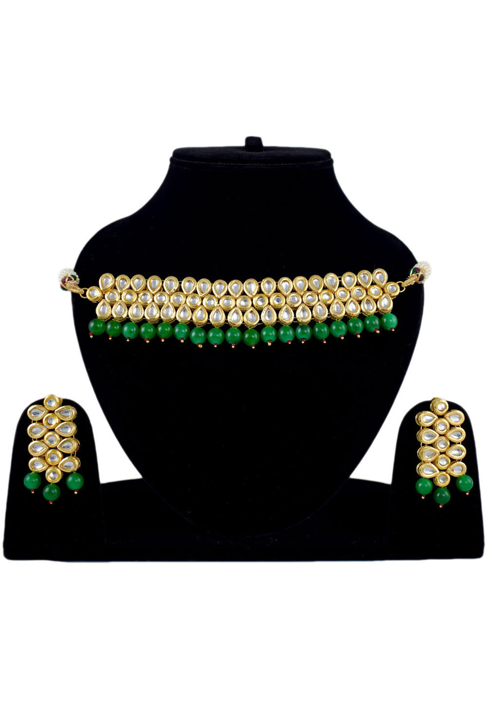 Green Alloy Necklace Set With Earrings 197623