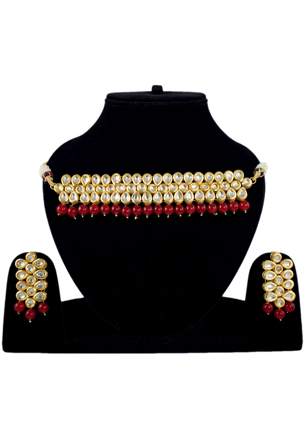 Maroon Alloy Necklace Set With Earrings 197624