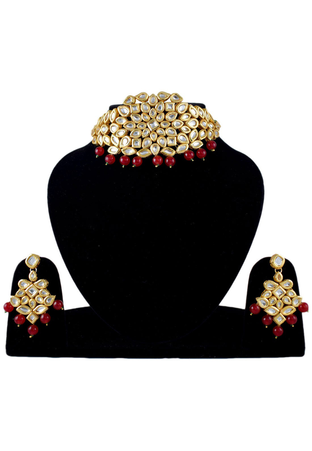Maroon Alloy Necklace Set With Earrings 197638
