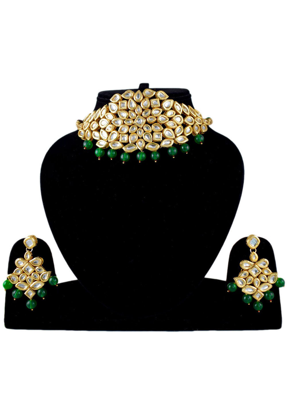 Green Alloy Necklace Set With Earrings 197639