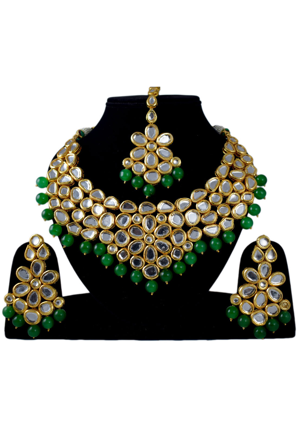 Green Alloy Necklace Set Earrings and Maang Tikka 197640