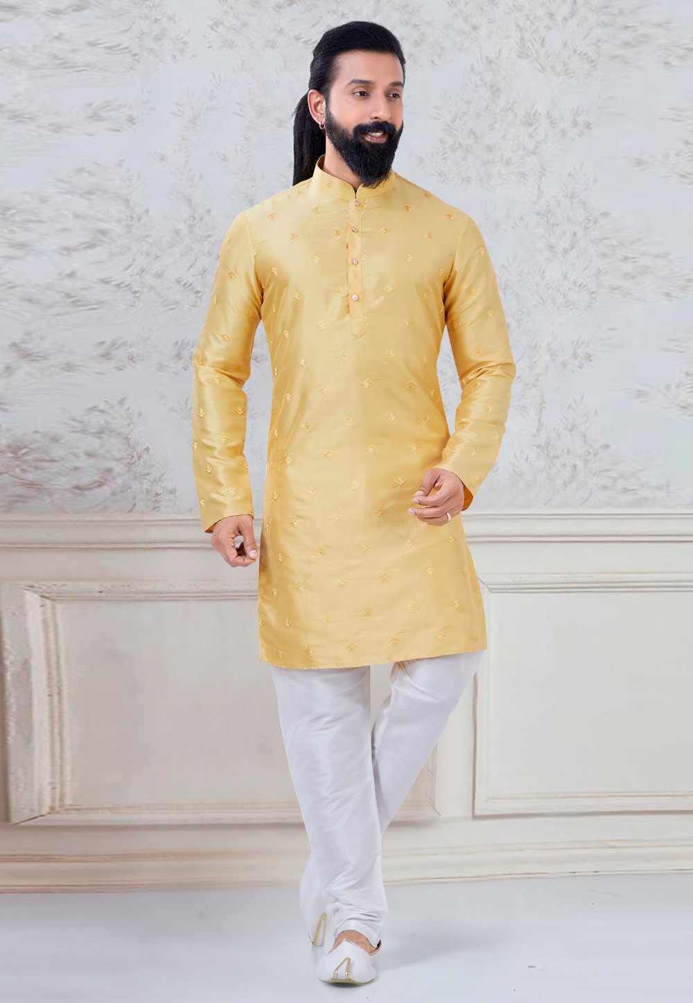 Yellow Silk Kurta Pajama 245449