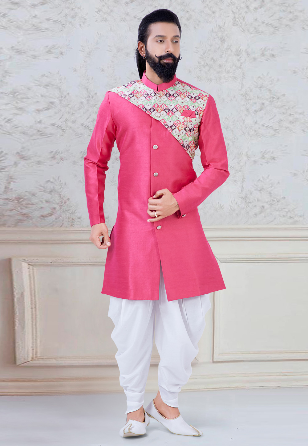 Pink Silk Indo Western Suit 245472