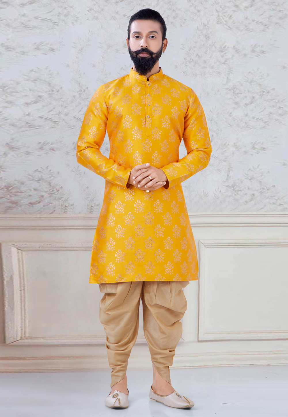 Yellow Silk Indo Western Suit 245481