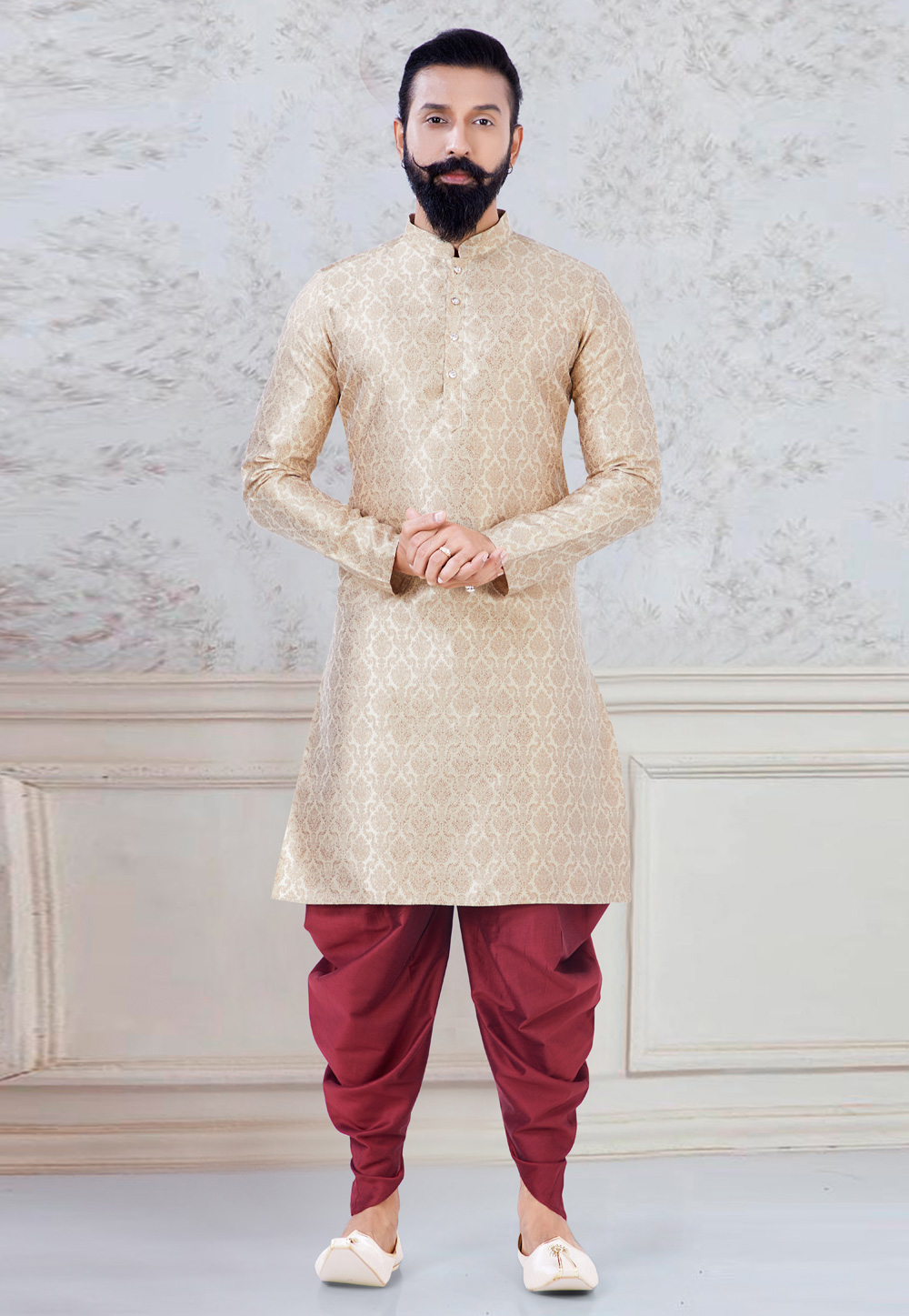 Beige Jacquard Indo Western Suits 245489
