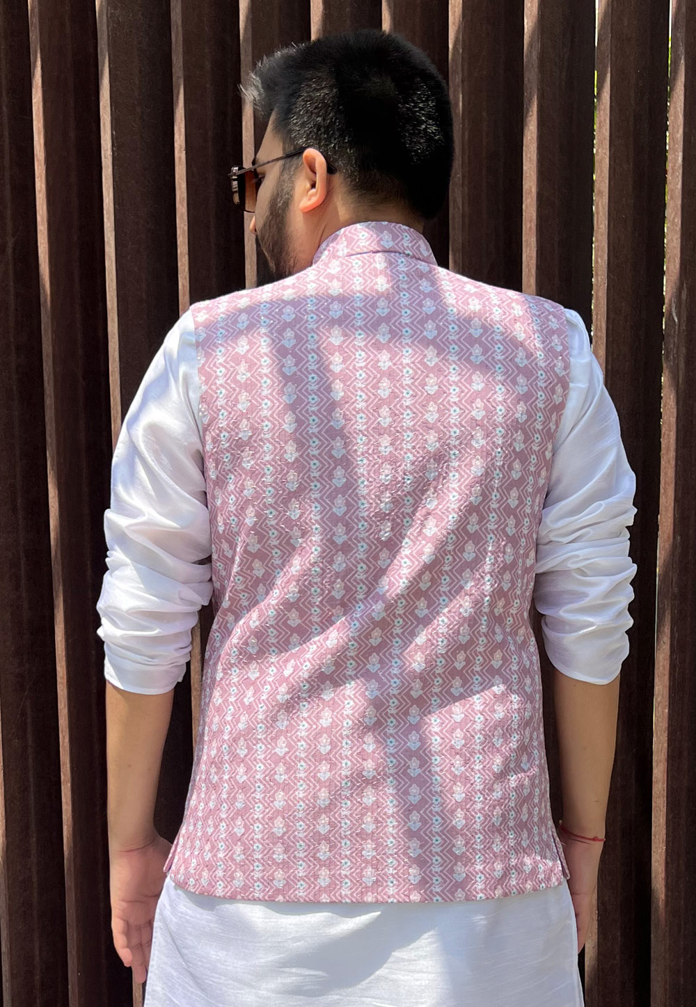VASTRAMAY Brown, Pink And White Baap Beta Nehru Jacket Kurta Pyjama se –  vastramay