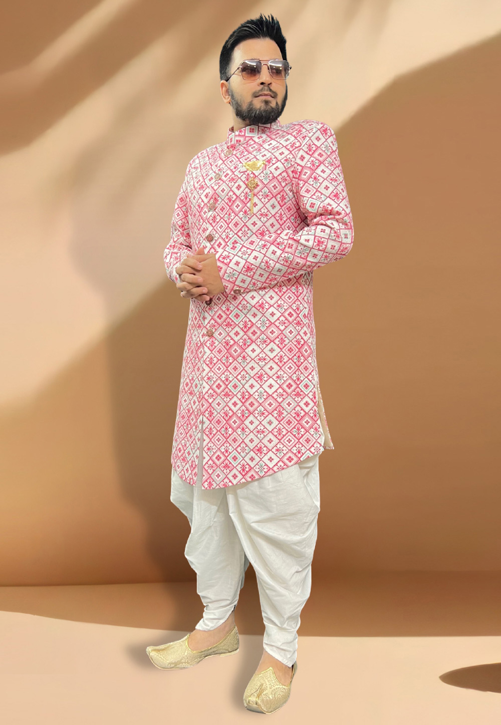 Pink Silk Dhoti Sherwani 266160