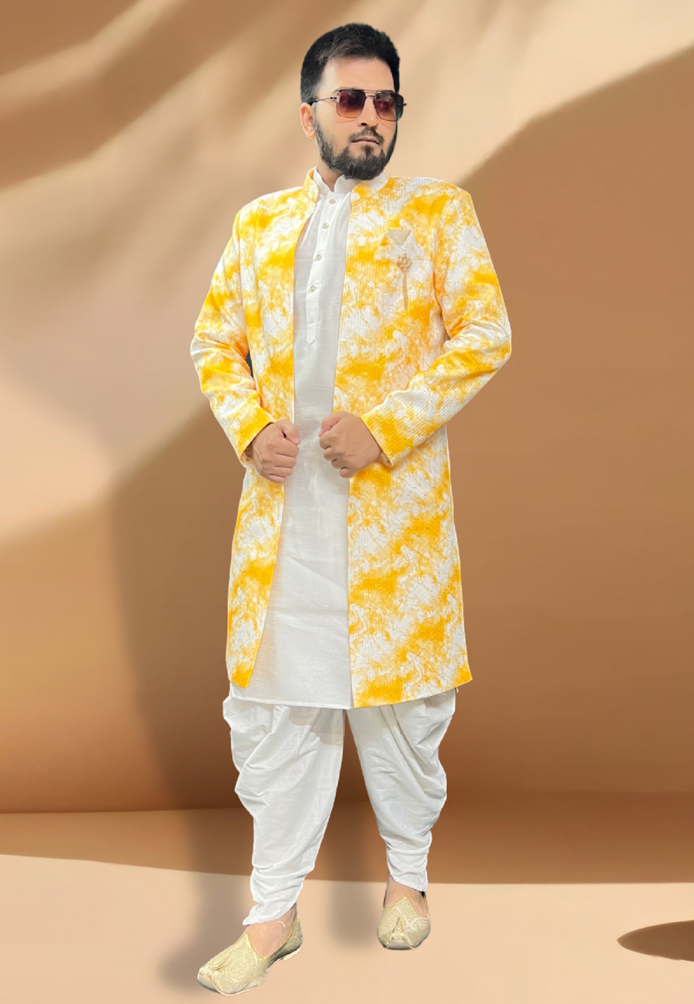 White Silk Dhoti Kurta With Jacket 266171