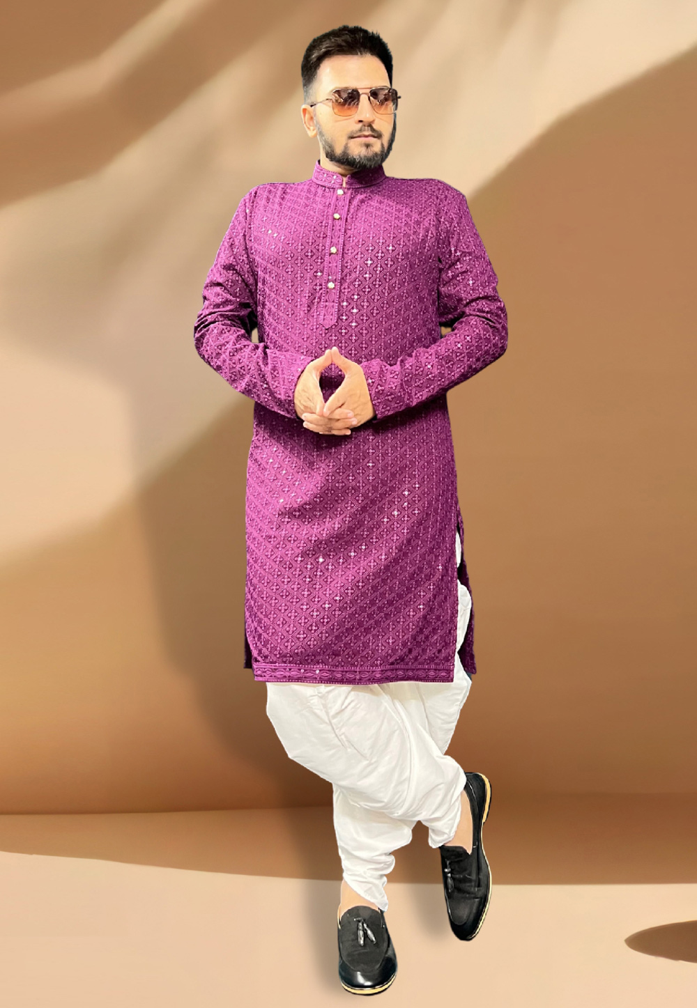Purple Rayon Dhoti Kurta 266175