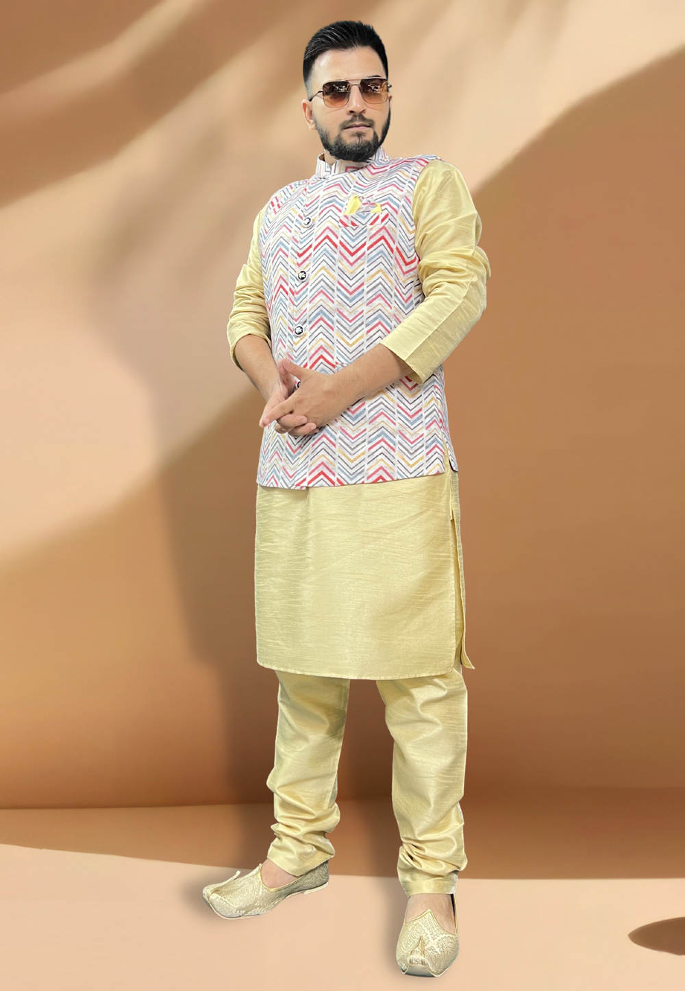 Multicolor Silk Kurta Pajama With Jacket 267425