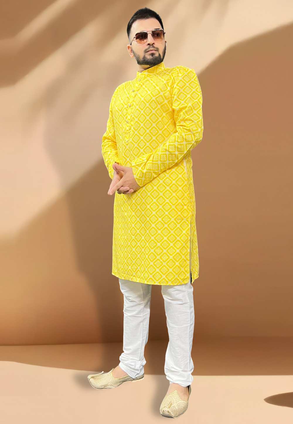 Yellow Cotton Kurta Pajama 268122