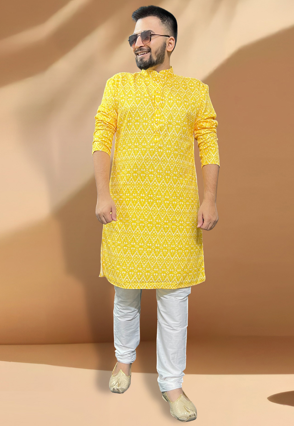 Yellow Cotton Kurta Pajama 268138